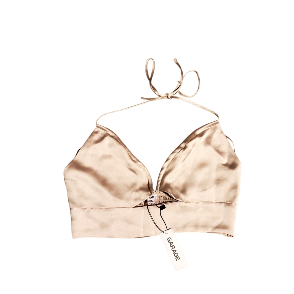 Garage Satin Halter Top In Pebble Gray S Glam Event Occasion Sexy